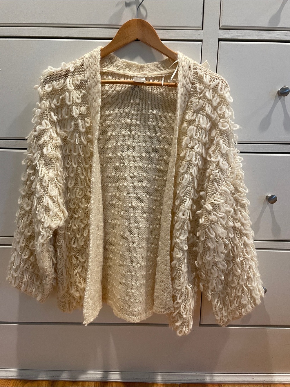 Akemi + Kin Open-Front Cream Loop-Textured Cardigan Sweater